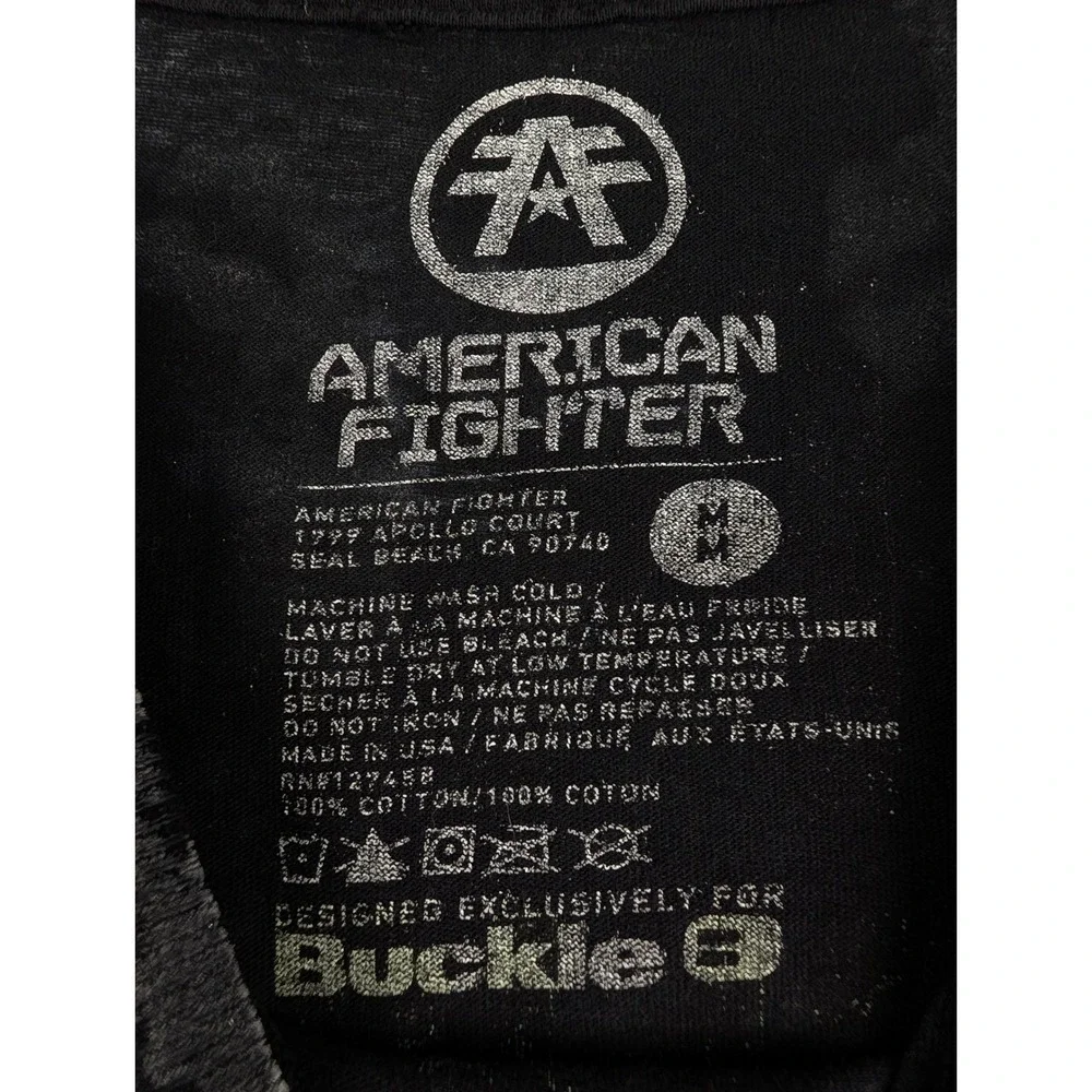American Fighter T-Shirt Mens Medium Black Camo Neon Yellow Graphic Buckle Tee